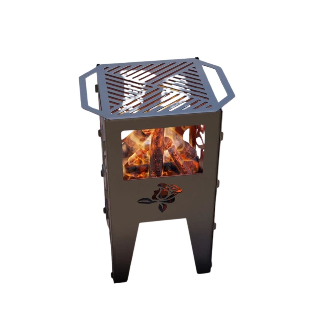 Кошик з грилем мангал-барбекю Троянди V2 513х393х750 мм, метал 3 мм без покриття