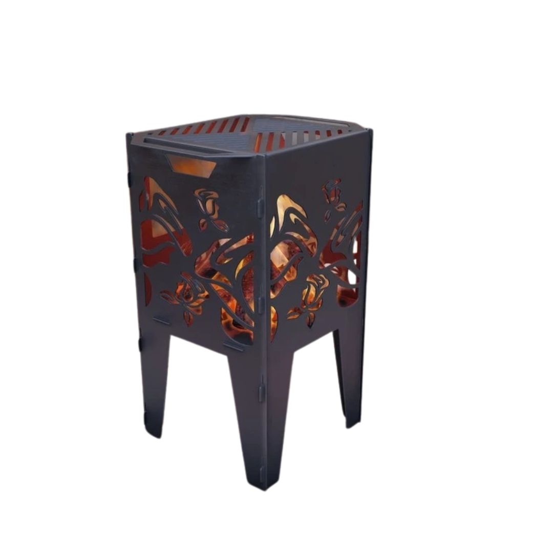 Кошик з грилем мангал-барбекю Троянди V2 513х393х750 мм, метал 3 мм без покриття