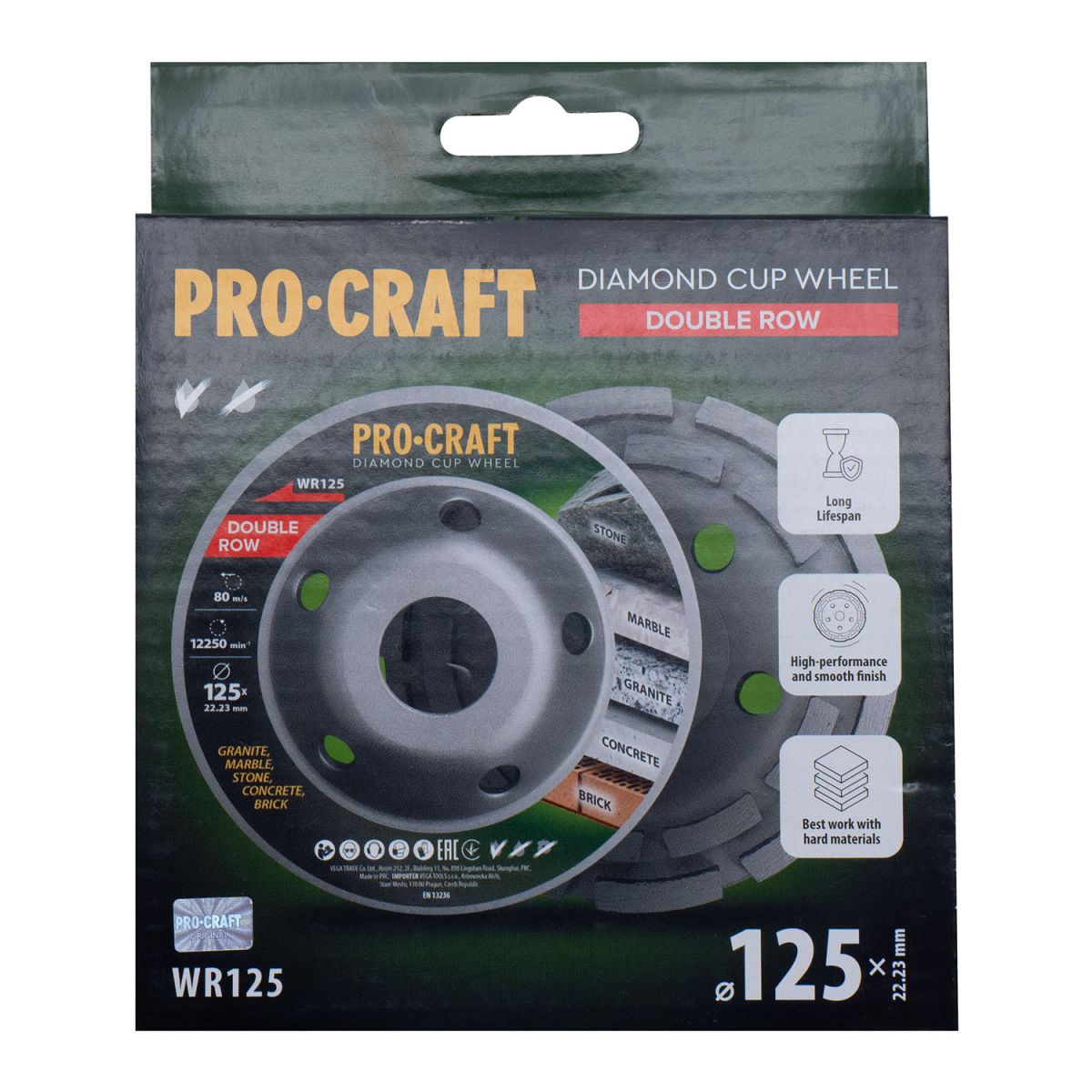 Шліфувальна алмазна чашка Procraft WR125 125мм 22.23